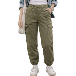 Risen Twill Cargo Jogger Pants Womens Size 7 Olive Green High Rise Utility Sz 28